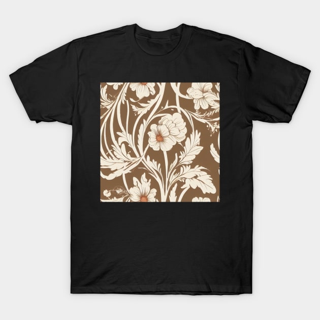 Brown and Cream Ivory Floral Classic Vintage Design T-Shirt by VintageFlorals